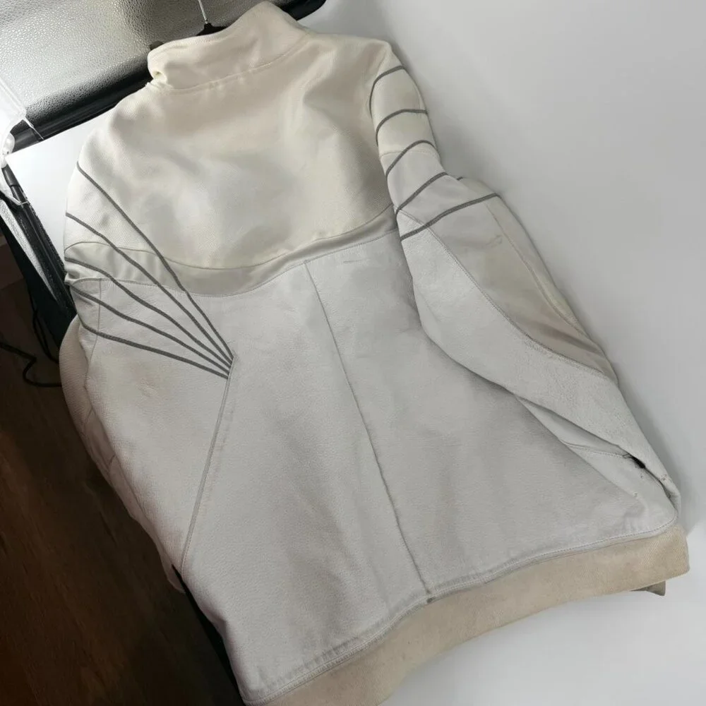 Jordan Men’s Cow Leather Jacket White Full Zip Jumpman Logo Size 4XL